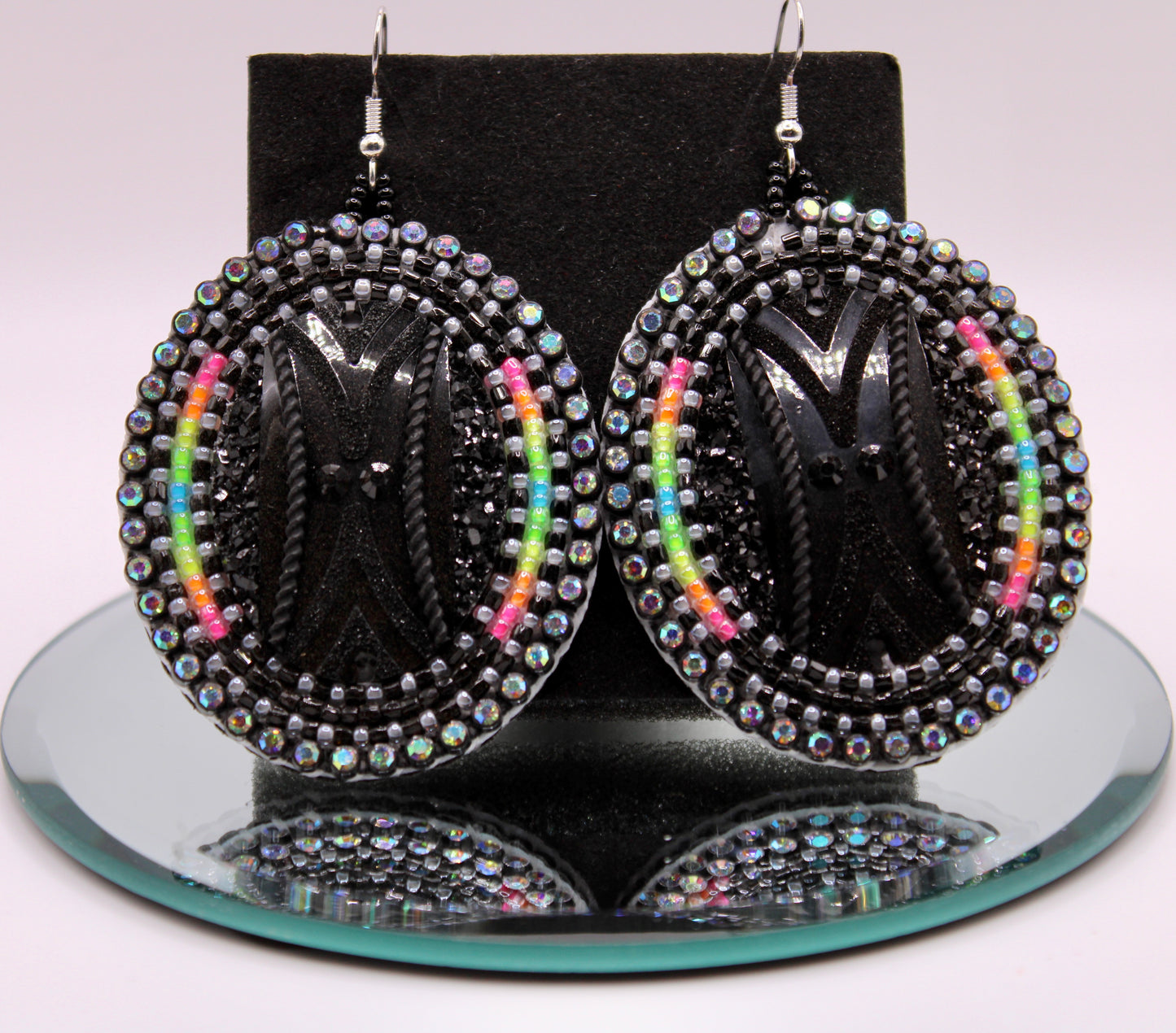Beaded Earrings - Black Oval