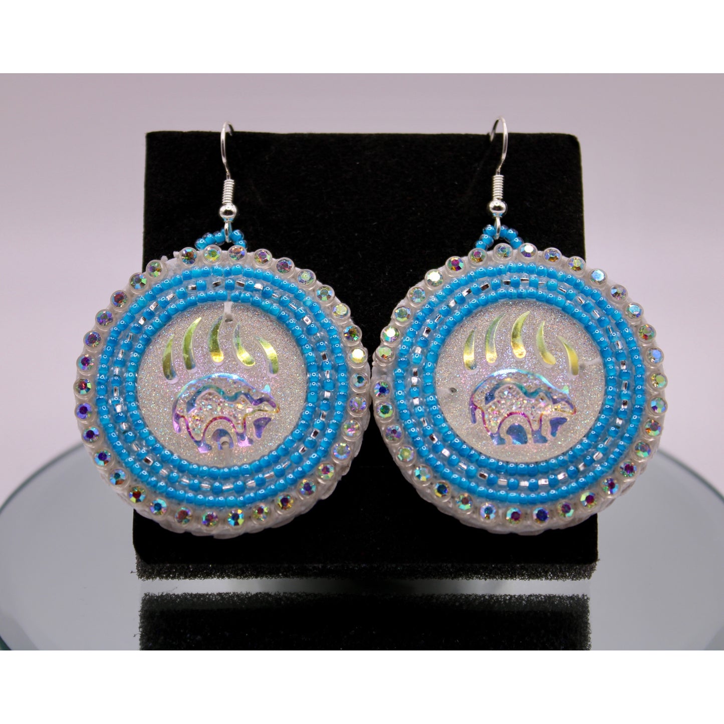 Beaded Earrings - Blue/Silver Bear Paw