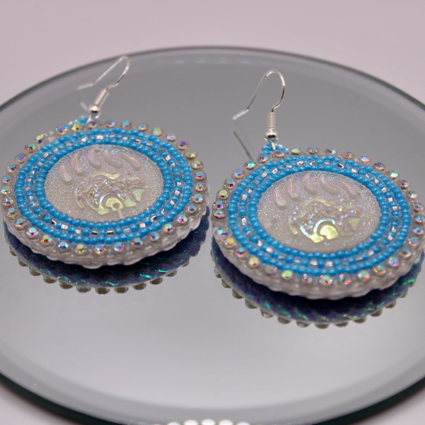 Beaded Earrings - Blue/Silver Bear Paw