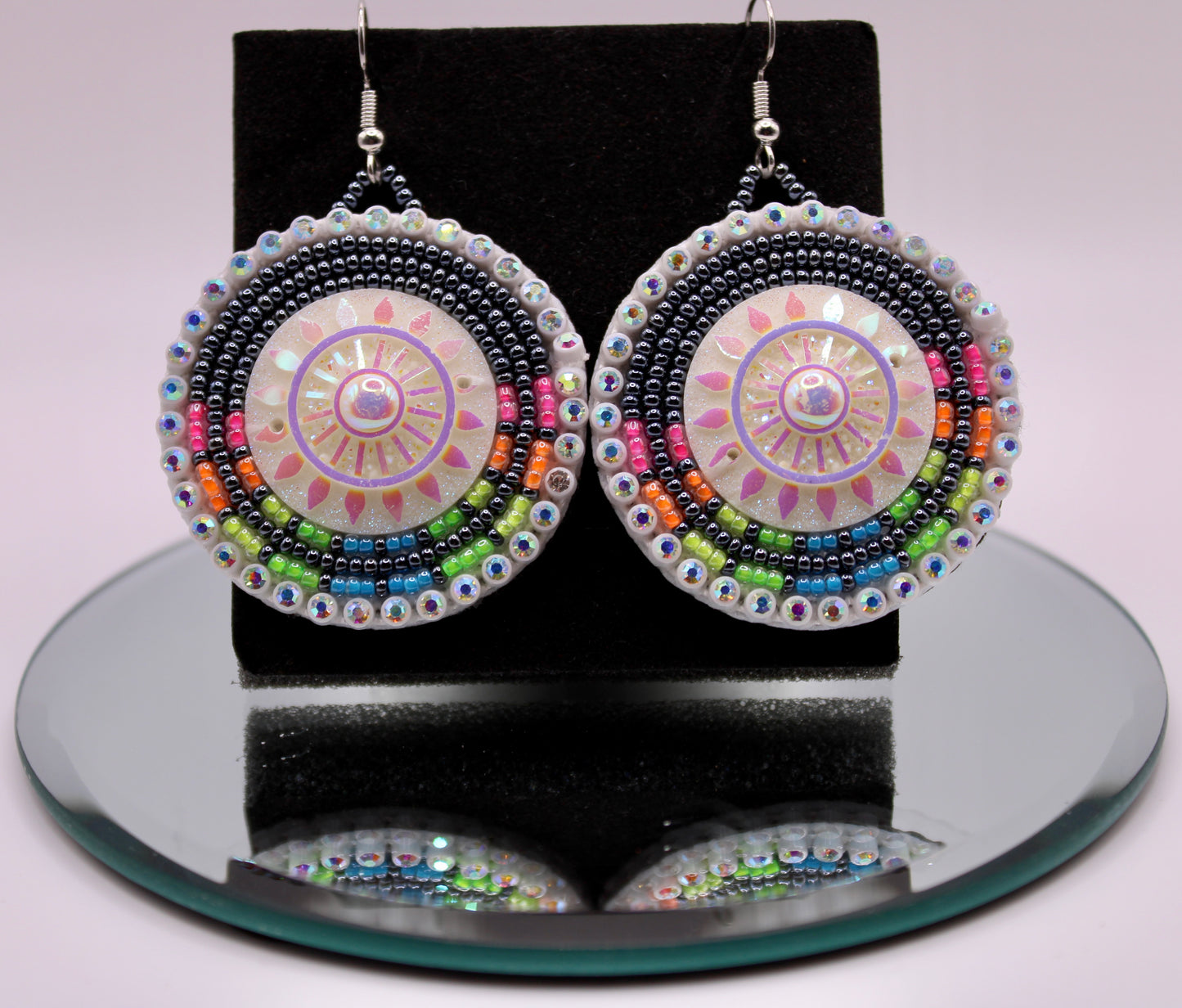 Beaded Earrings - Round Gunmetal & Multi