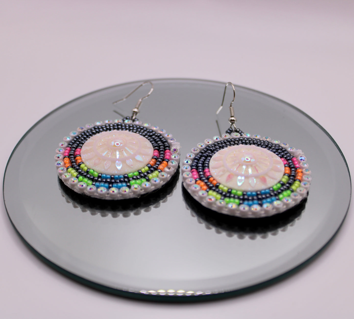Beaded Earrings - Round Gunmetal & Multi
