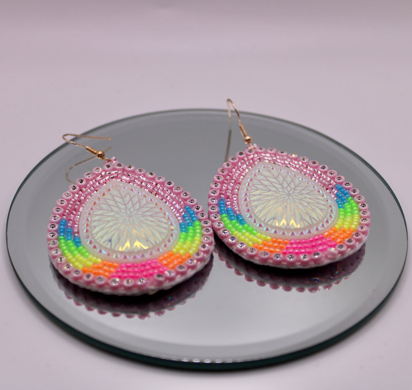 Beaded Earrings - Pink Teardrop