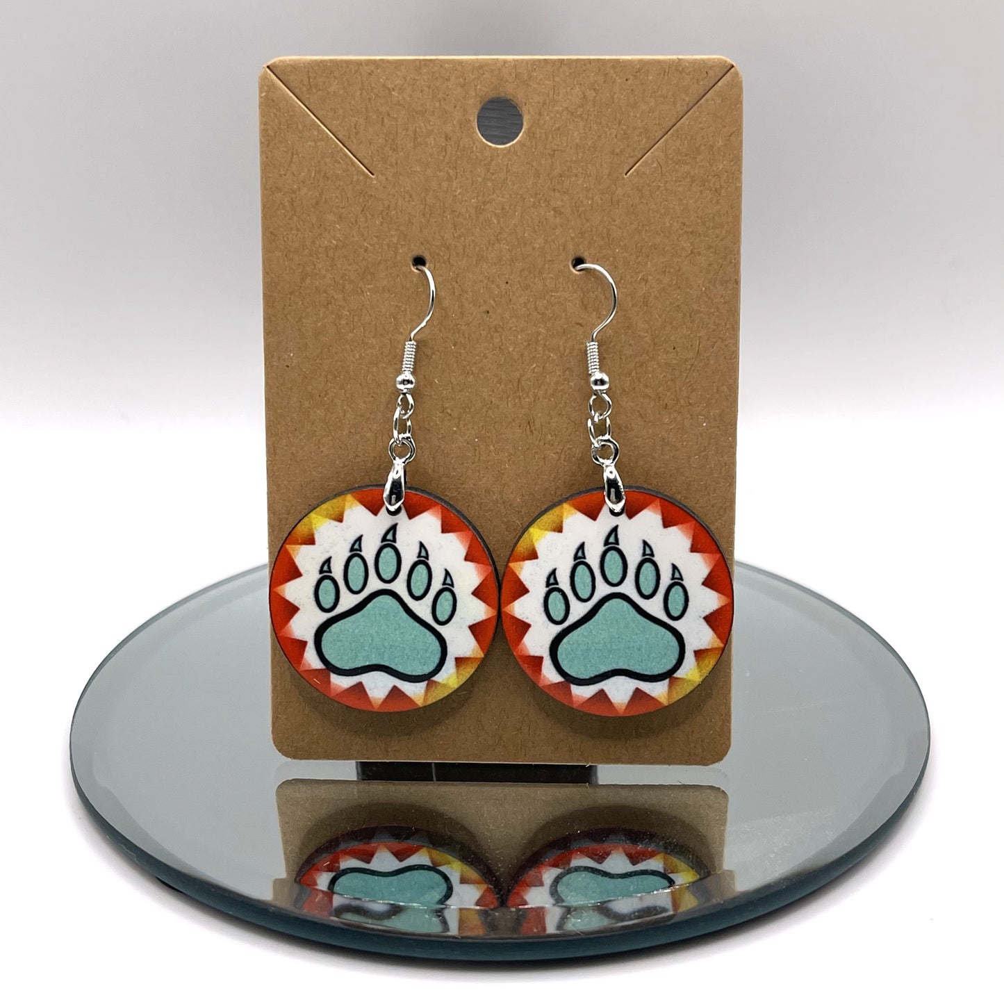 Bear Paw - Round Printed Earrings