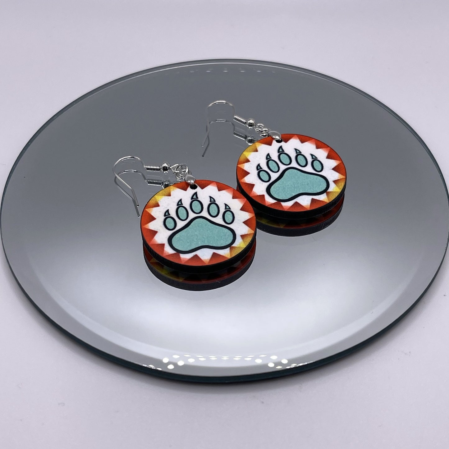 Bear Paw - Round Printed Earrings