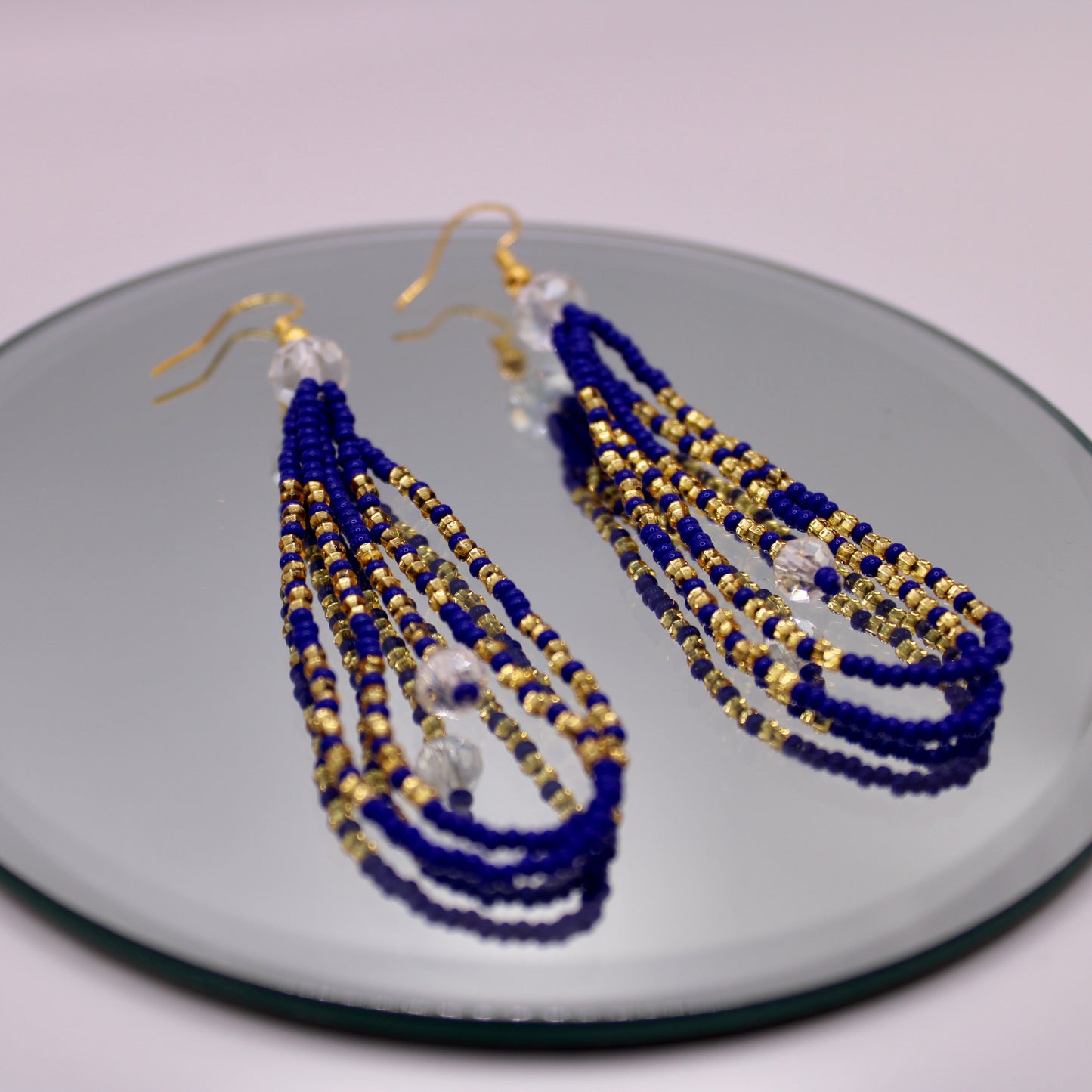 Beaded Earrings - Royal Blue & Gold Long