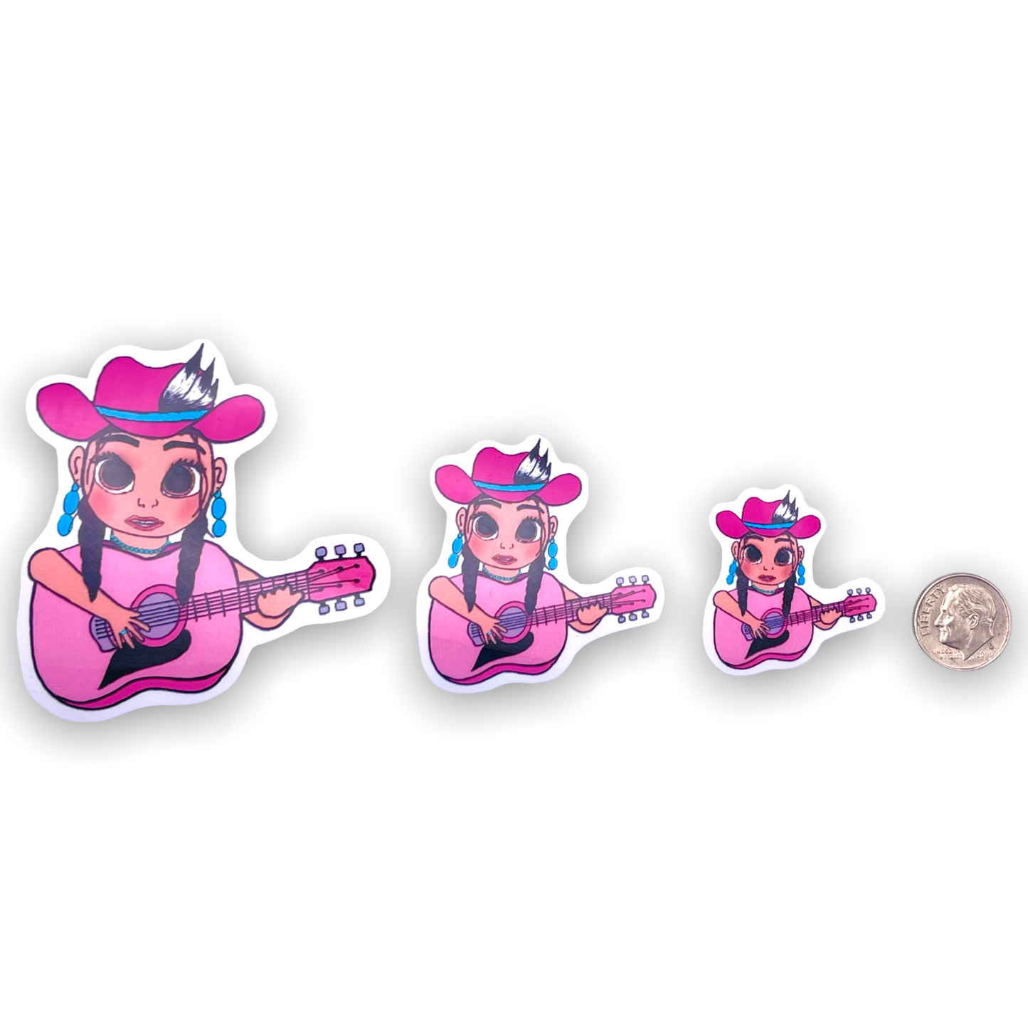 Guitar Girl White Glossy Sticker