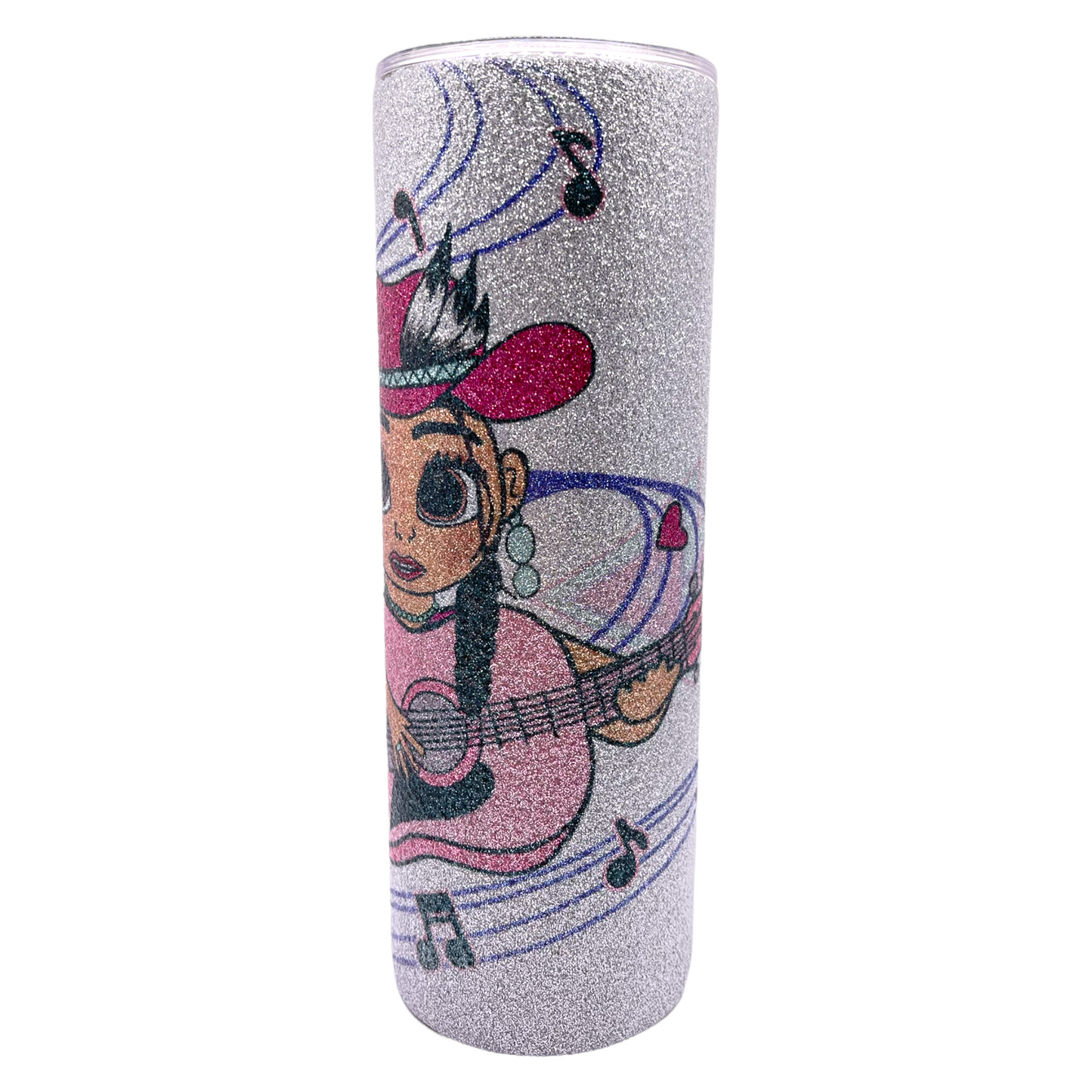 20oz. Guitar Native Girl (Silver Glitter)