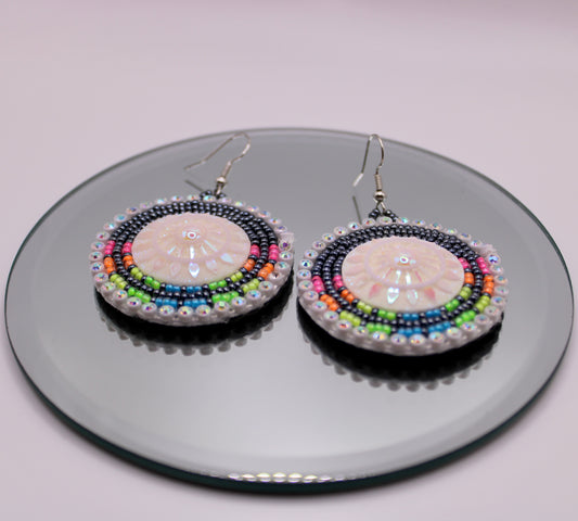 Beaded Earrings - Round Gunmetal & Multi