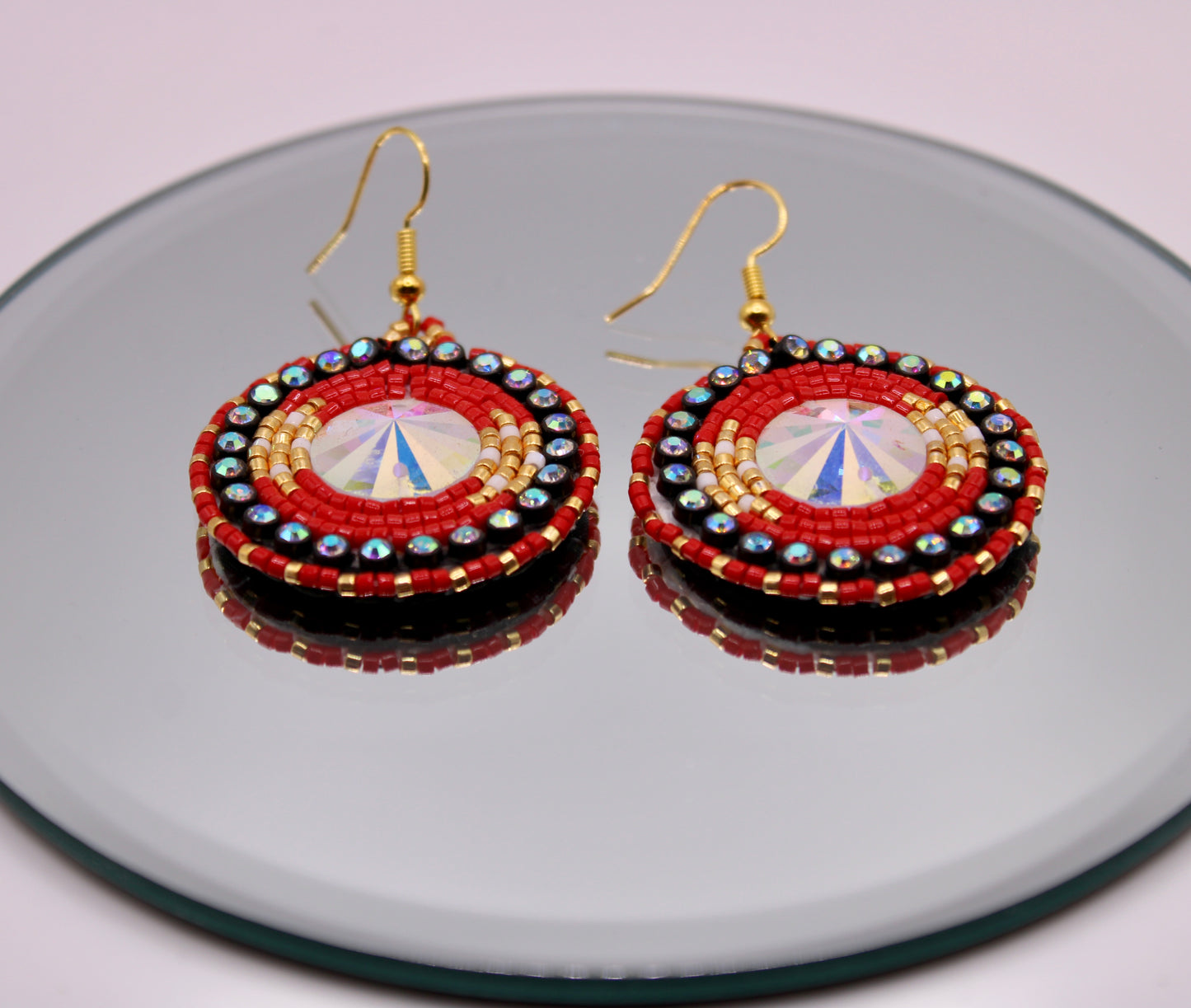 Beaded Earrings - Elegant Red