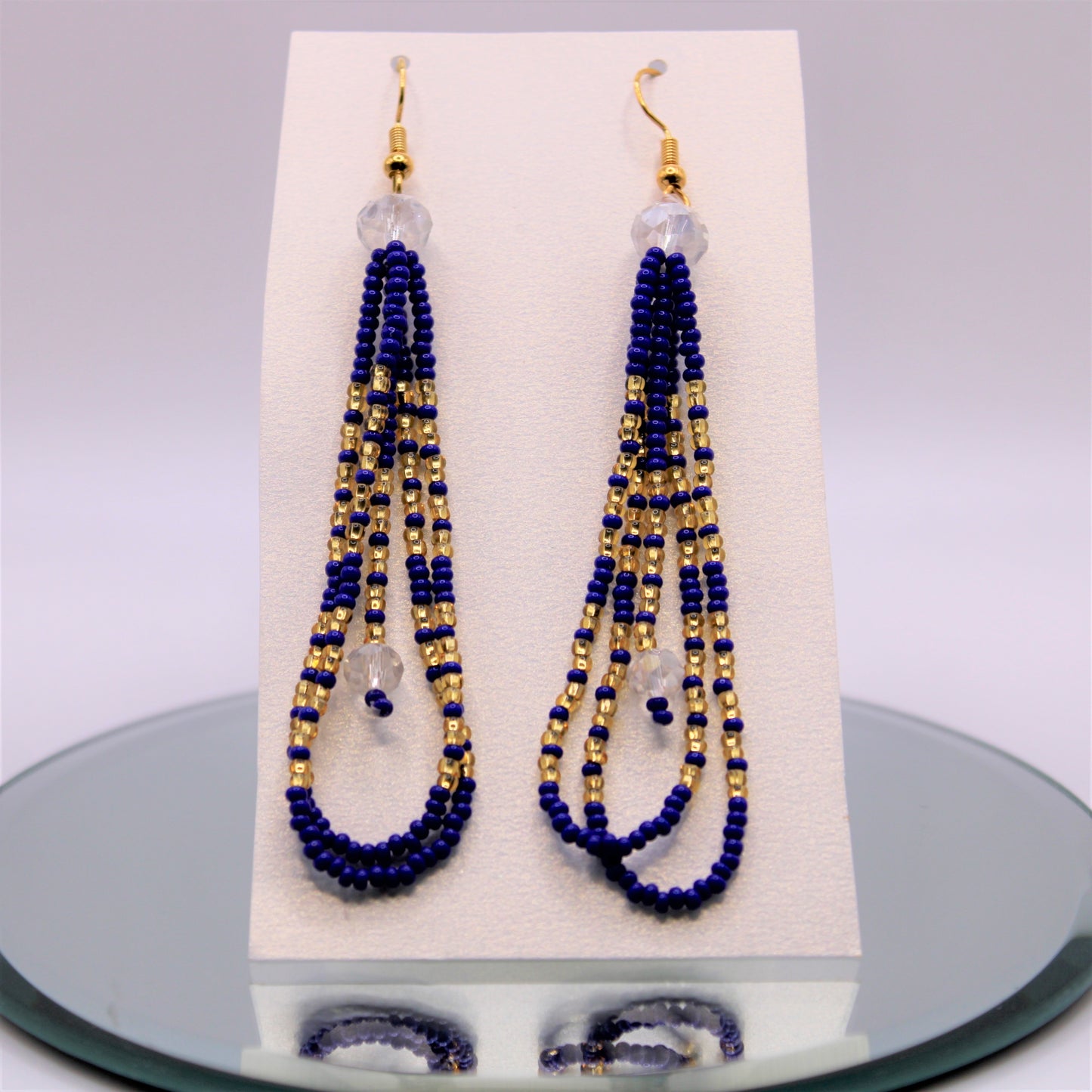 Beaded Earrings - Royal Blue & Gold Long